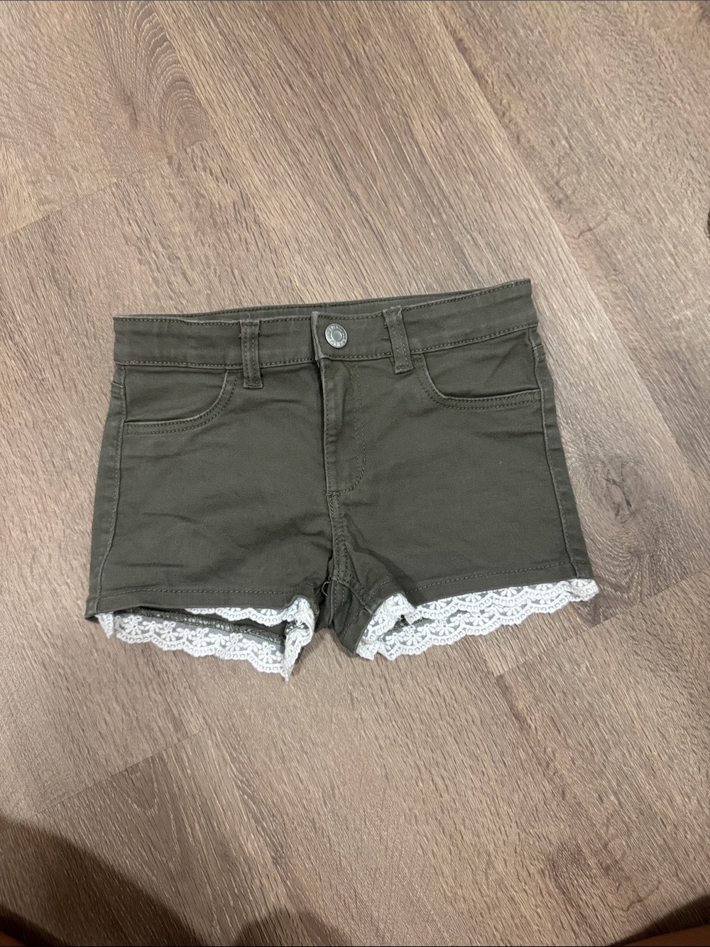 Olive Green Lace Trim kids Shorts